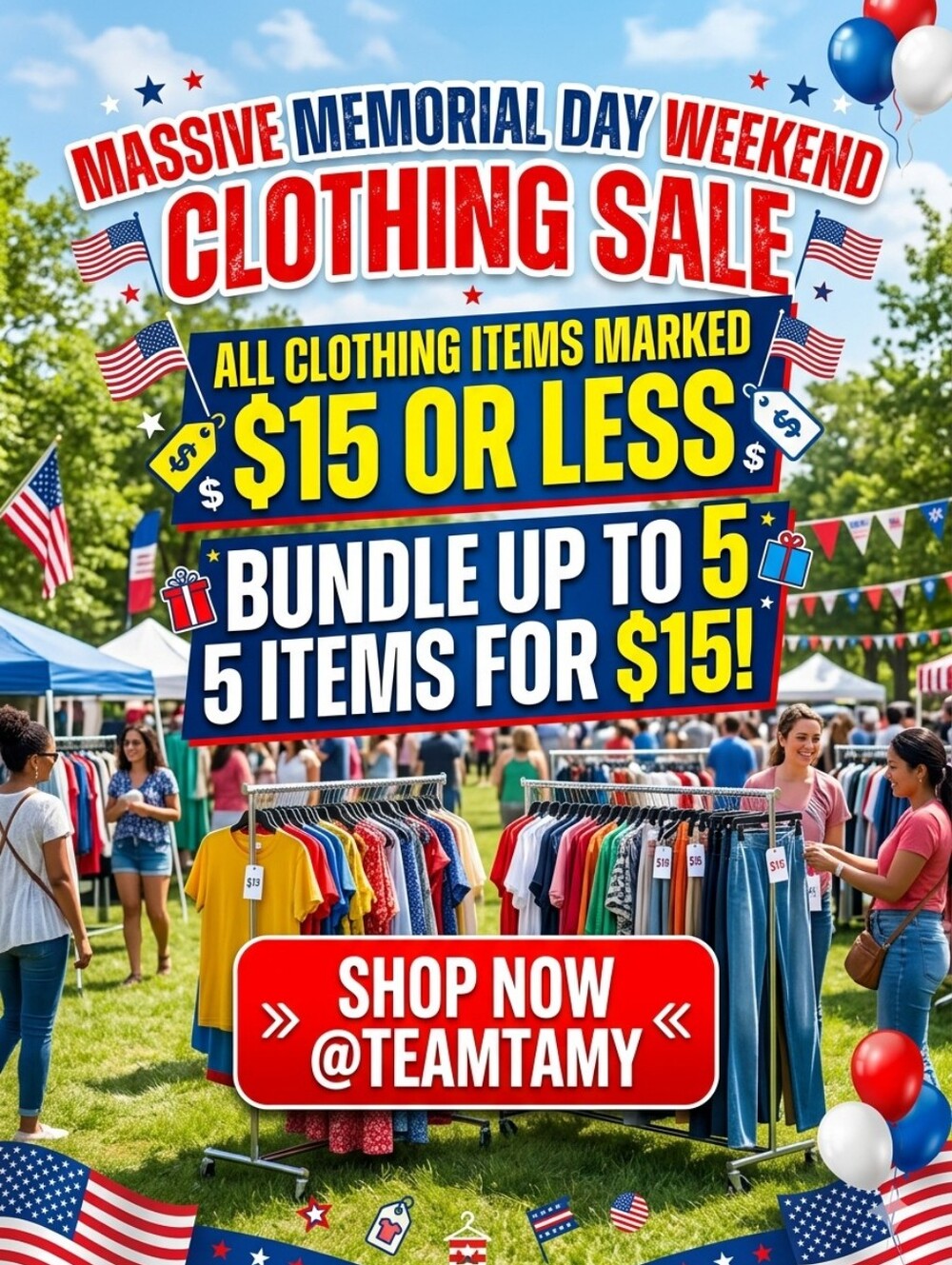 5 for $15 Clothing Sale HAPPENING NOW!! All Items Marked $15 Or Less INCLUDED!!!